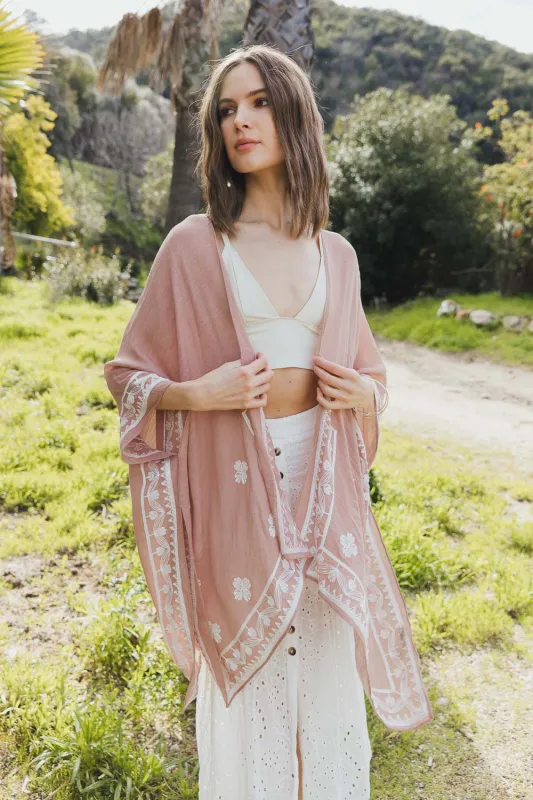 Floral Embroidered Sleeves Kimono sold by Leto Collection
