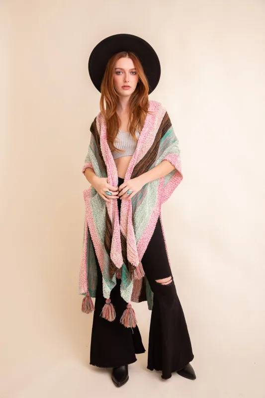 Multi-color Striped Tassel Poncho❤ sold by Leto Collection