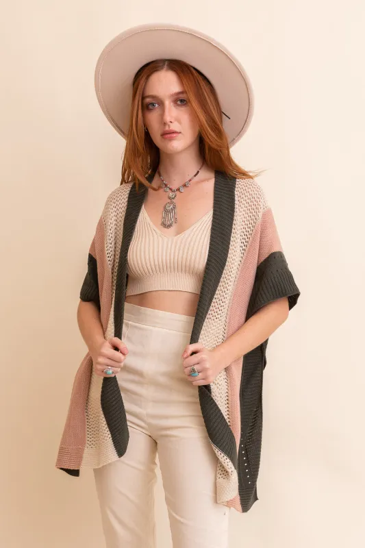 Multi-colored Striped Knit Poncho❤ made by Leto Collection