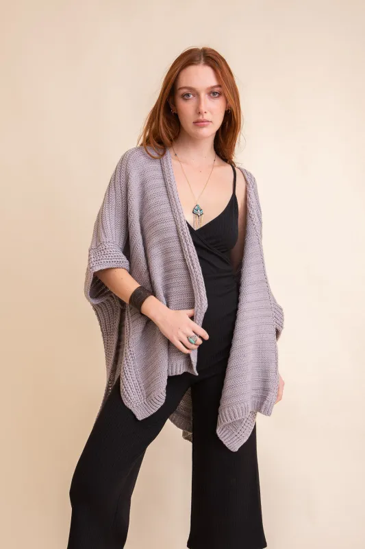 Ridged Rib Knit Ruana – Stylish Layering Wrap made by Leto Collection