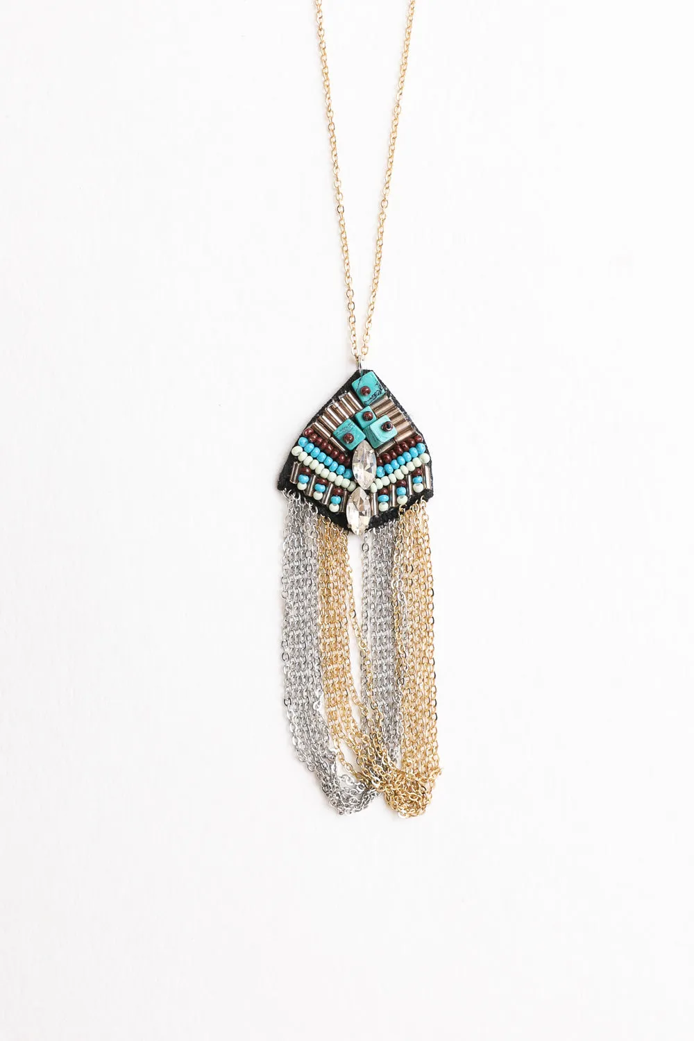 Turquoise & Crystal Medallion Chain Necklace🩵 sold by Leto Collection product image thumbnail 4