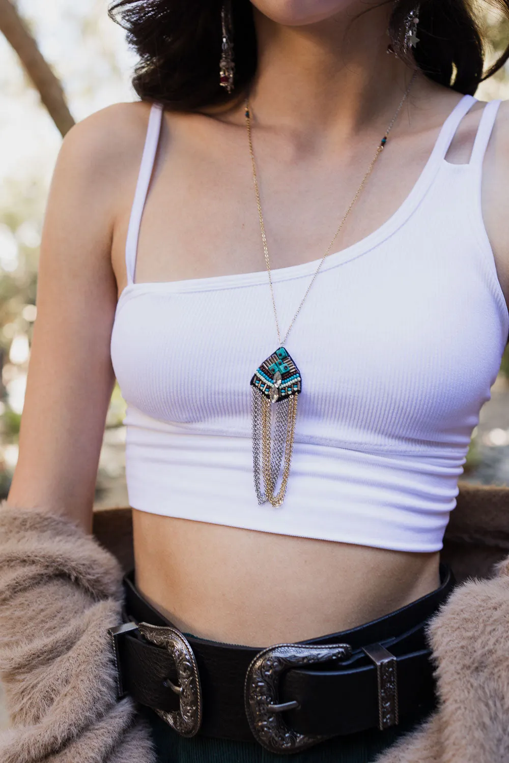 Turquoise & Crystal Medallion Chain Necklace🩵 sold by Leto Collection product image thumbnail 2