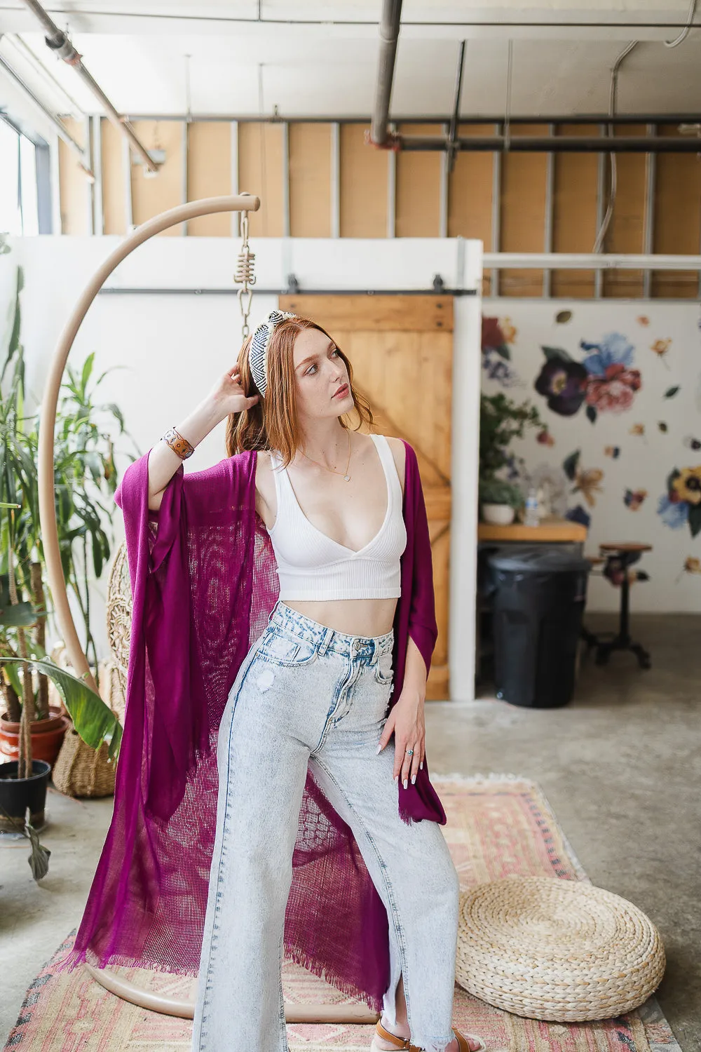 Summer Frayed Trim Kimono sold by Leto Collection