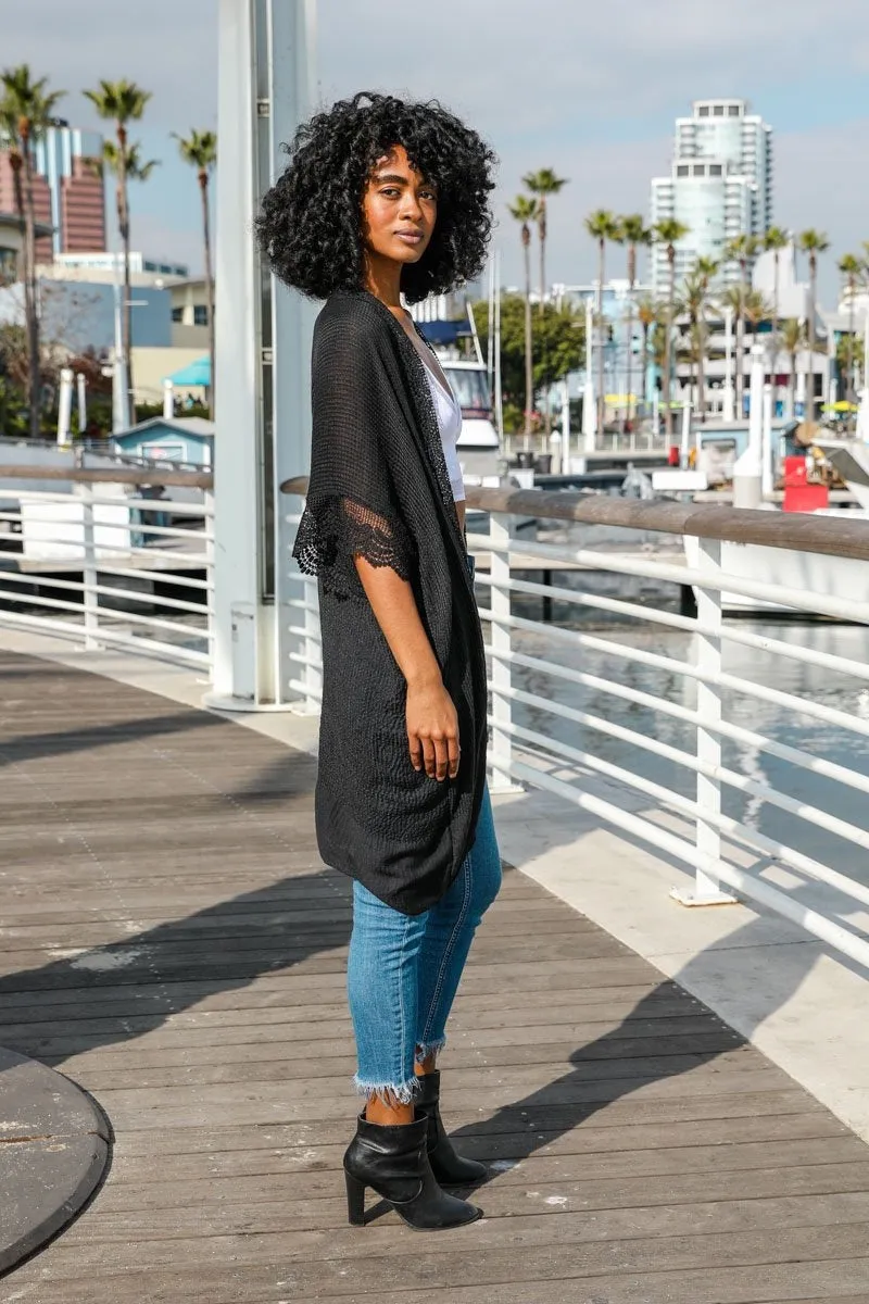 Sunshine Crochet Lace Trim Kimono sold by Leto Collection product image thumbnail 3