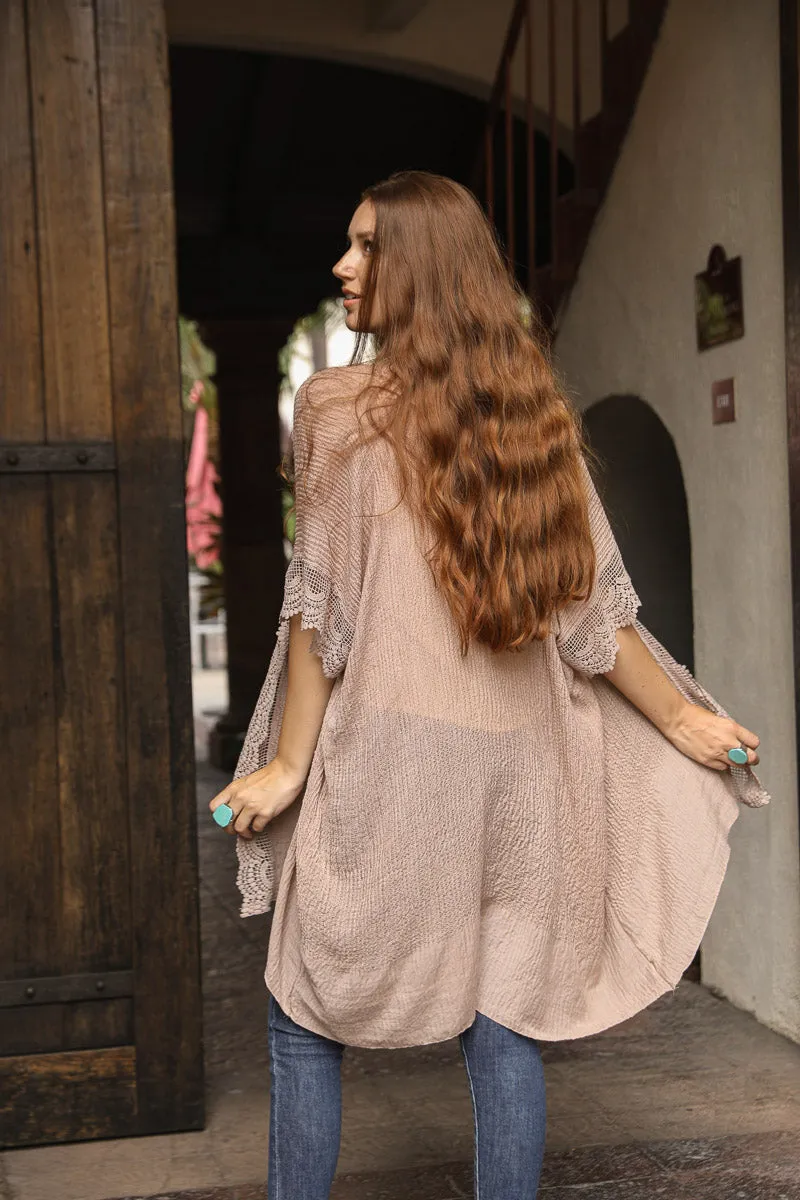 Sunshine Crochet Lace Trim Kimono sold by Leto Collection product image thumbnail 5