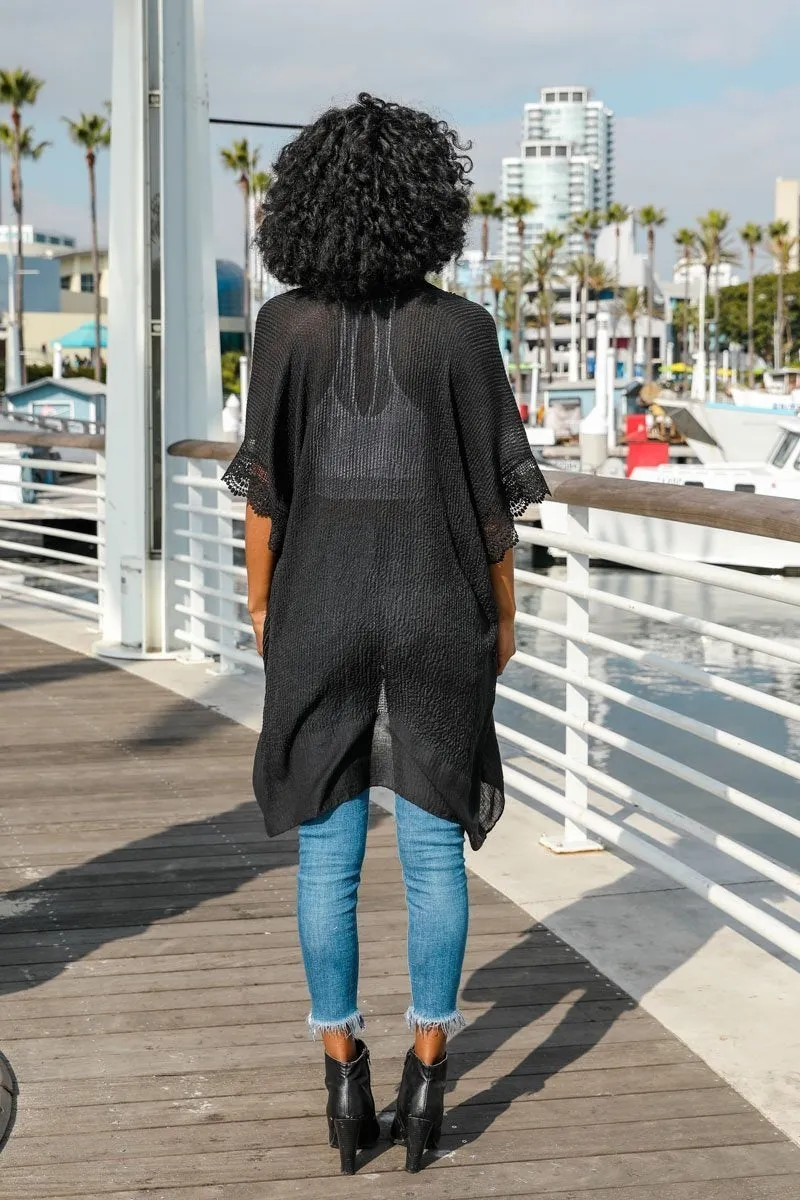 Sunshine Crochet Lace Trim Kimono sold by Leto Collection product image thumbnail 2