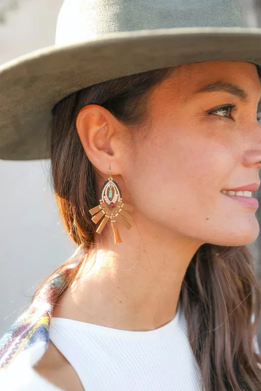 Suede Fringe Beaded Earrings made by Leto Collection