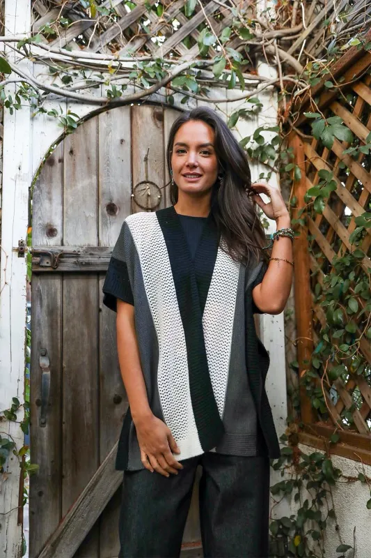 Multi-colored Striped Knit Poncho sold by Leto Collection