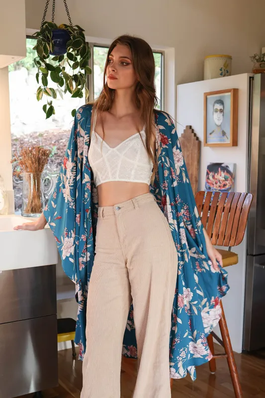 Floral Butterfly Sleeve Kimono sold by Leto Collection