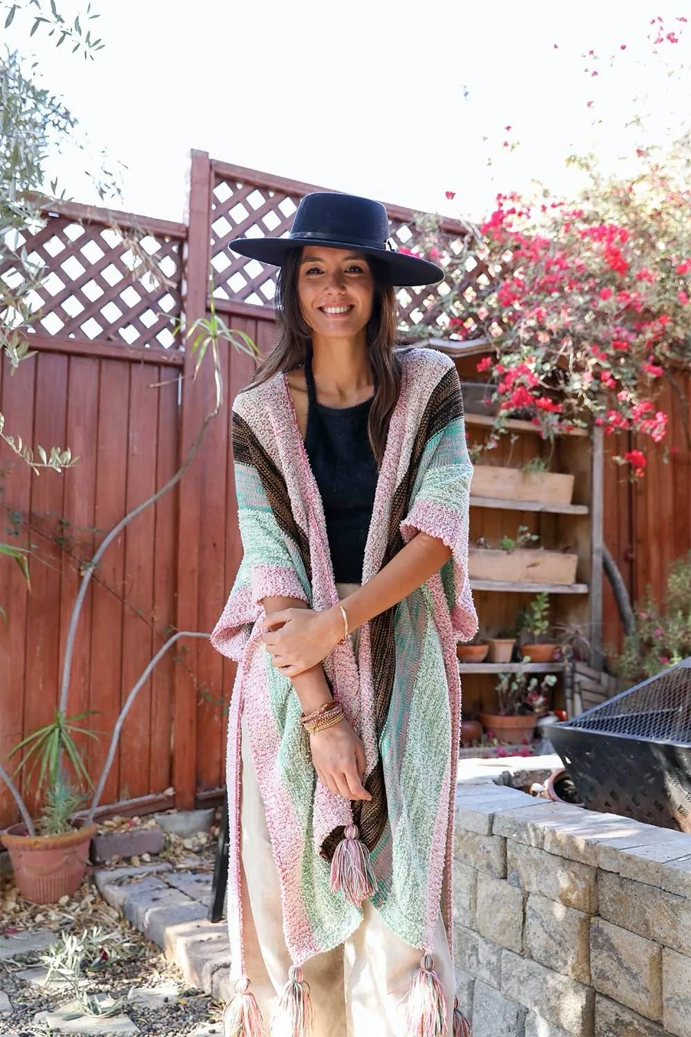 Multi-color Striped Tassel Poncho sold by Leto Collection product image thumbnail 3