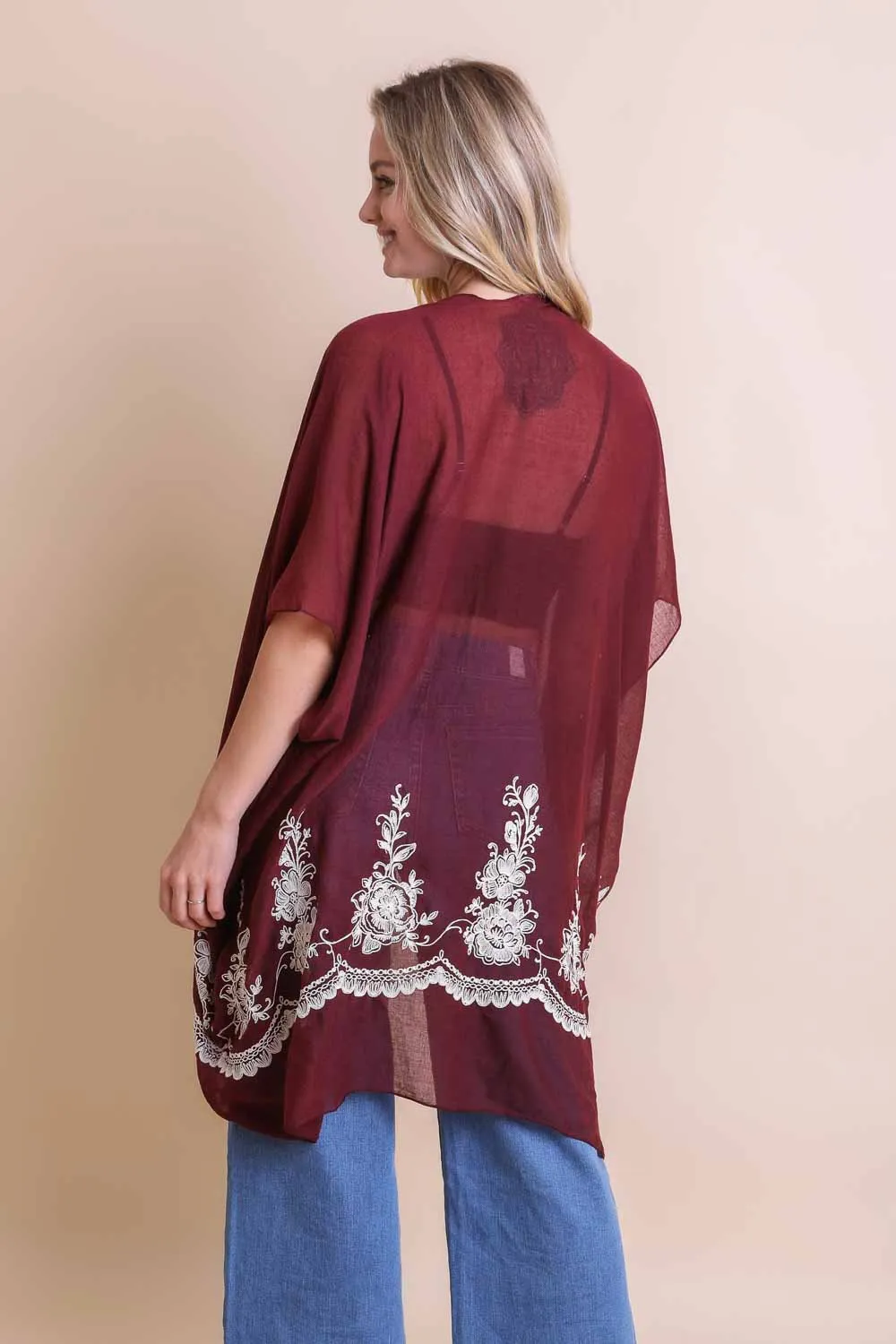 Chic Embroidered Kimono – Sophisticated Floral Design sold by Leto Collection product image thumbnail 5