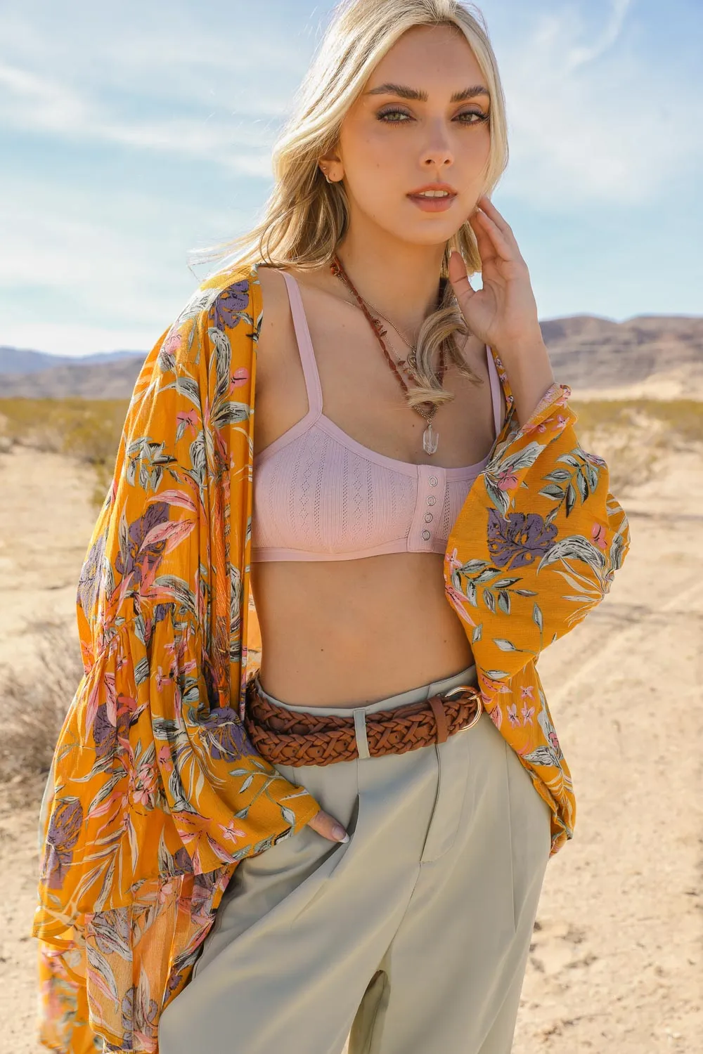 Tropical Leaves Draped Sleeve Kimono sold by Leto Collection product image thumbnail 5