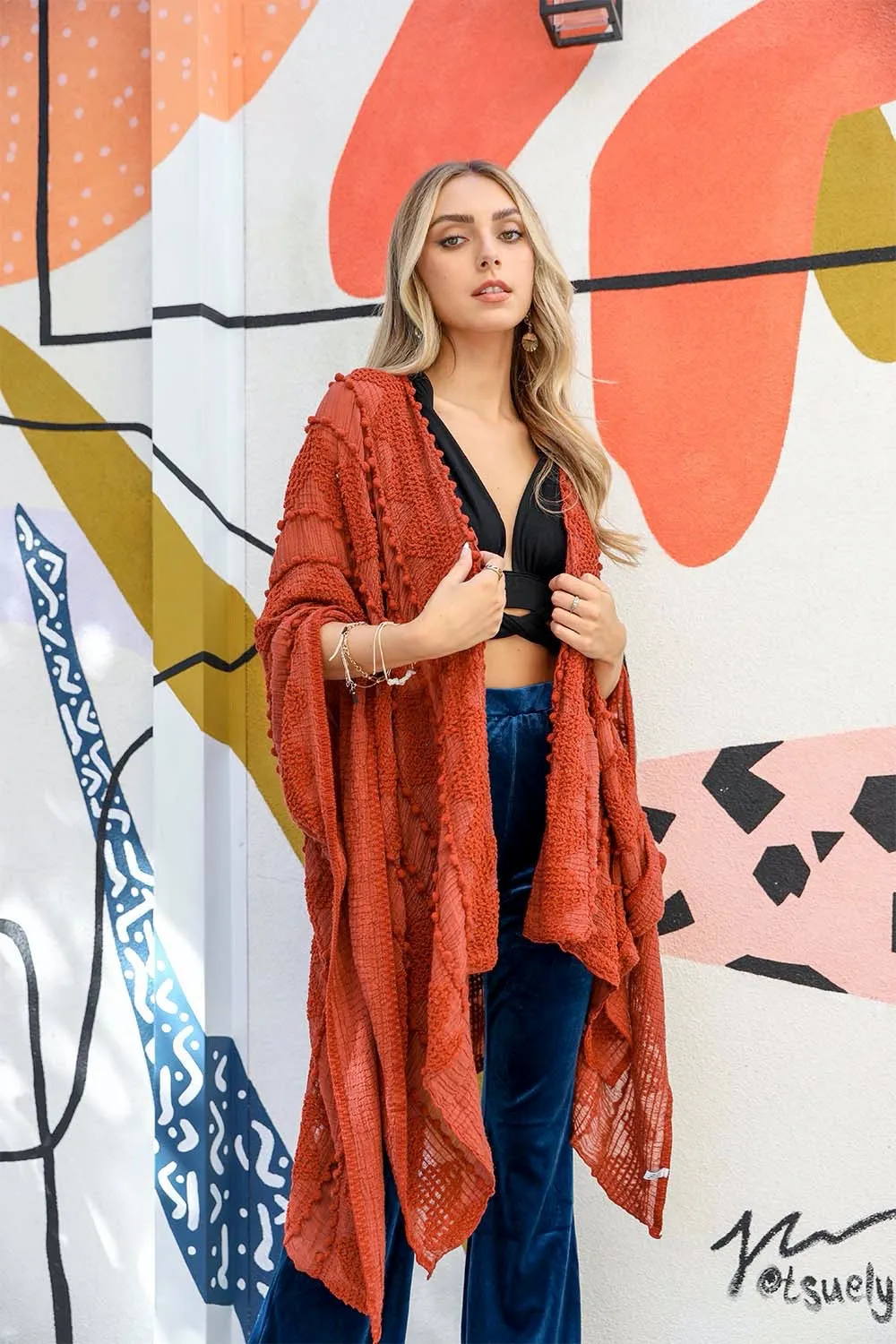 Soft Embroidered Zig Zag Kimono sold by Leto Collection product image thumbnail 4