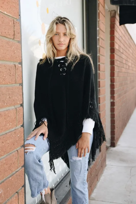 Classic Knit Hooded Poncho sold by Leto Collection