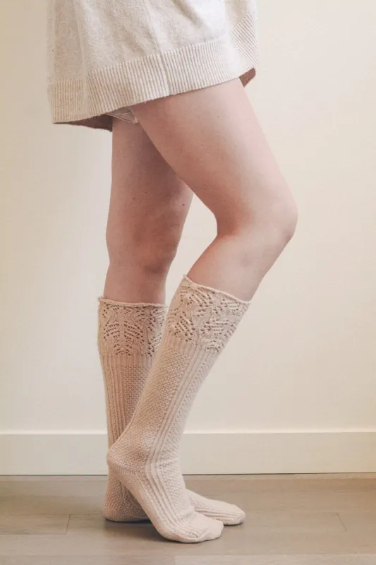 Knee High Pointelle Ribbed Socks made by Leto Collection