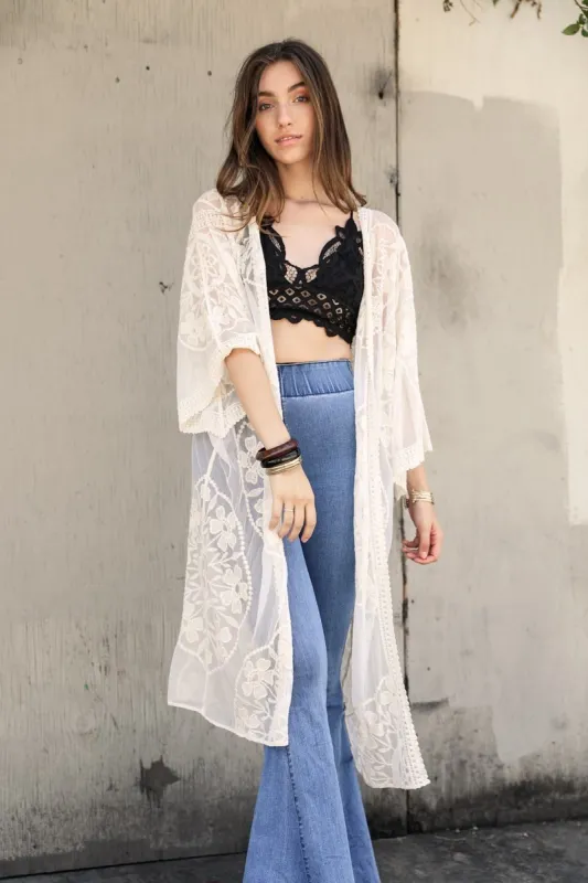 Contrast Mesh Cotton Lace Kimono sold by Leto Collection