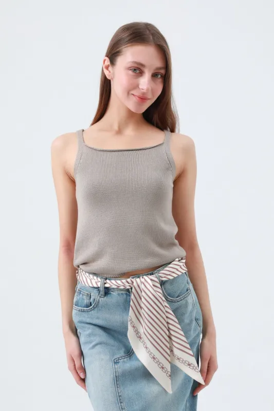 Sweet Sophistication: Caramel Striped Satin Silky Skinny Scarf made by Leto Collection