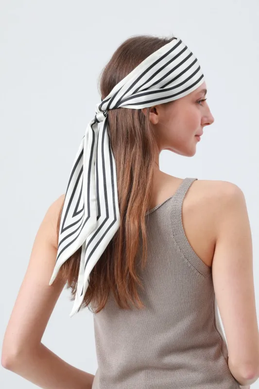 Effortless Chic: French Styles Striped Satin Silky Skinny Scarf made by Leto Collection