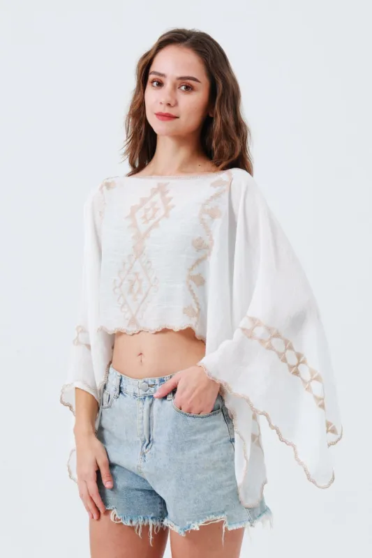 Festival Flash: Boho Embroidered Cropped Kaftan Top made by Leto Collection