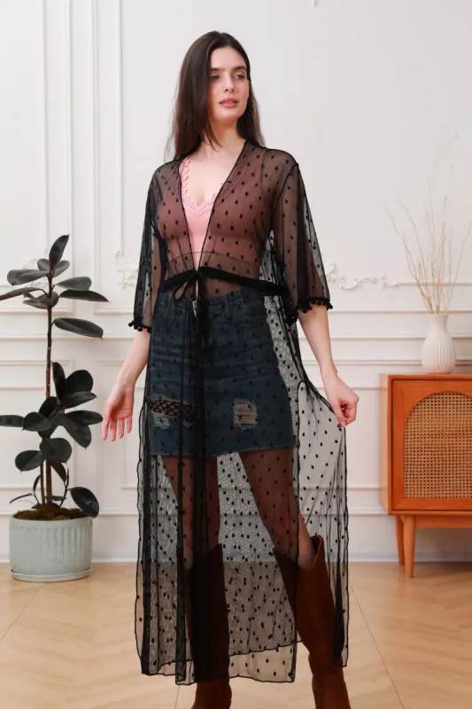 Boho Dream: Polka Dot Mesh Kimono Duster made by Leto Collection