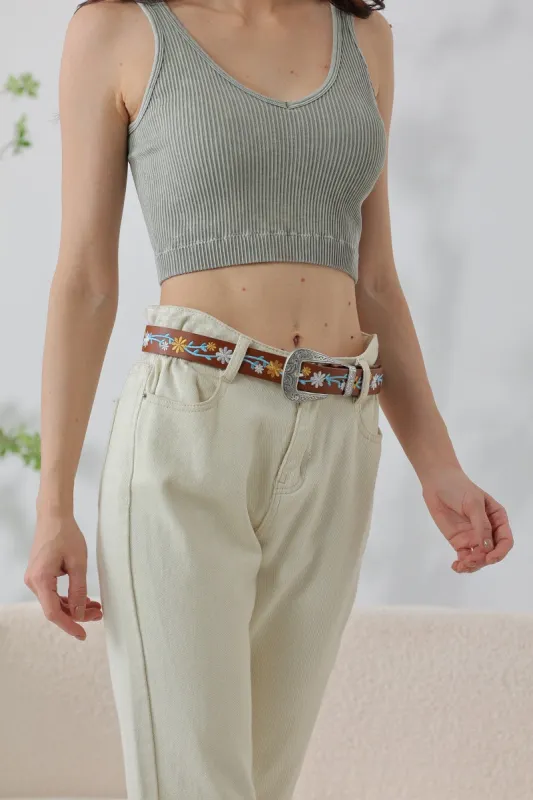 Vintage Garden: Retro Flower Embroidery Decorative Waist Belt made by Leto Collection