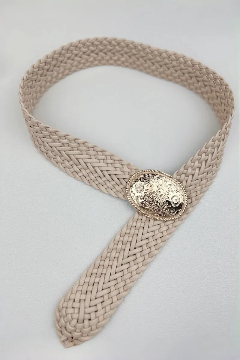 Golden Nomad: Bohemian Woven Wide Belt with Gold Engraved Medallion sold by Leto Collection product image thumbnail 3