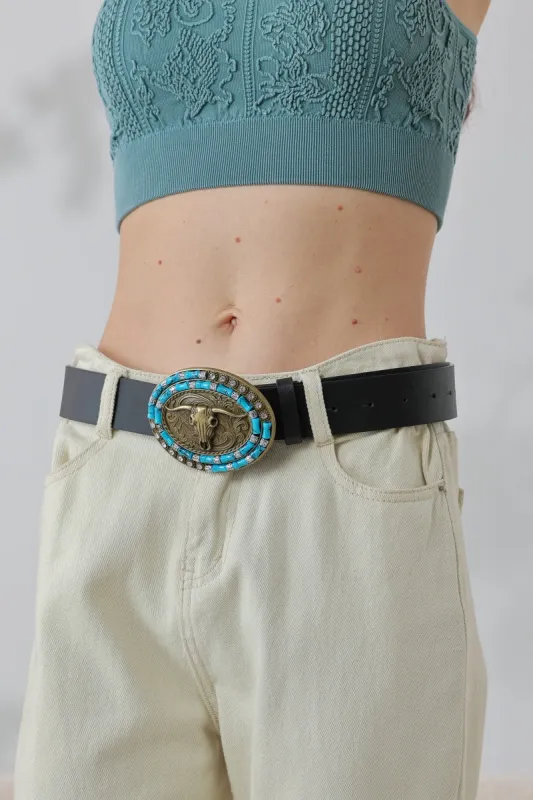 Desert Dreamer: Vintage Bohemian Turquoise Inlaid Cowboy Belt made by Leto Collection