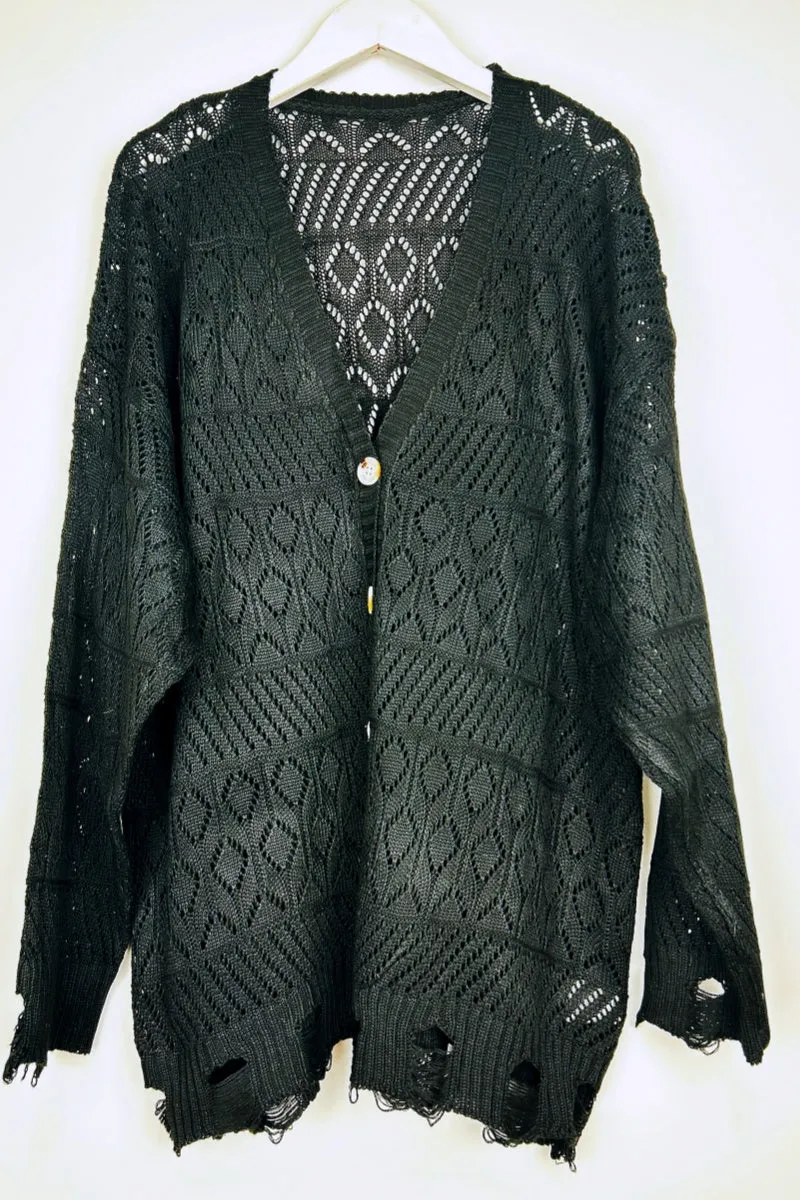 Vintage Cozy: Retro Frayed Hem Diamond Knit Pullover sold by Leto Collection product image thumbnail 2