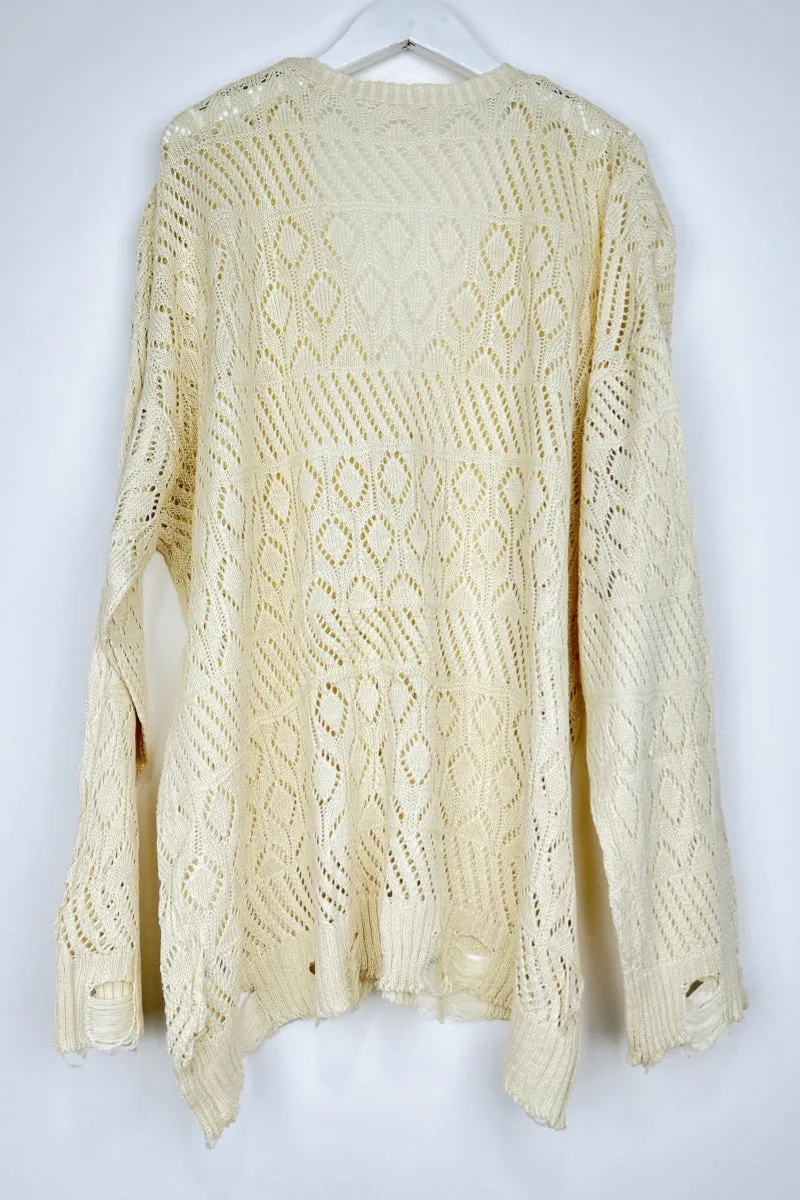 Vintage Cozy: Retro Frayed Hem Diamond Knit Pullover sold by Leto Collection product image thumbnail 5