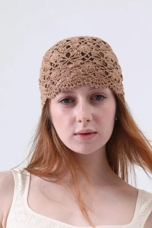 Crochet Lace Beanie – Hollow Out Knit Skull Cap for Women made by Leto Collection