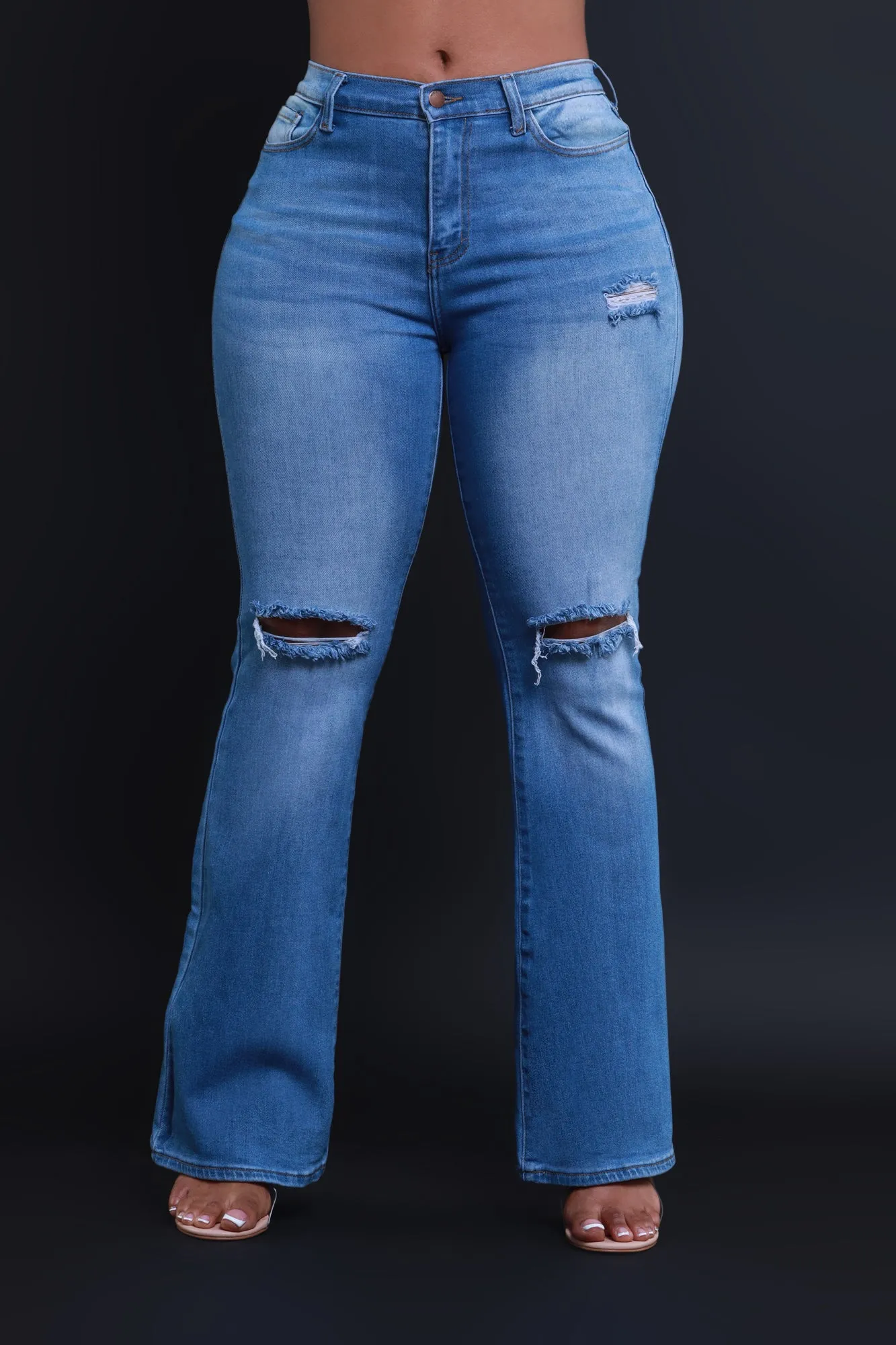 Owe You High Rise Ripped Bootcut Jeans - Medium Wash sold by Swankaposh product image thumbnail 2