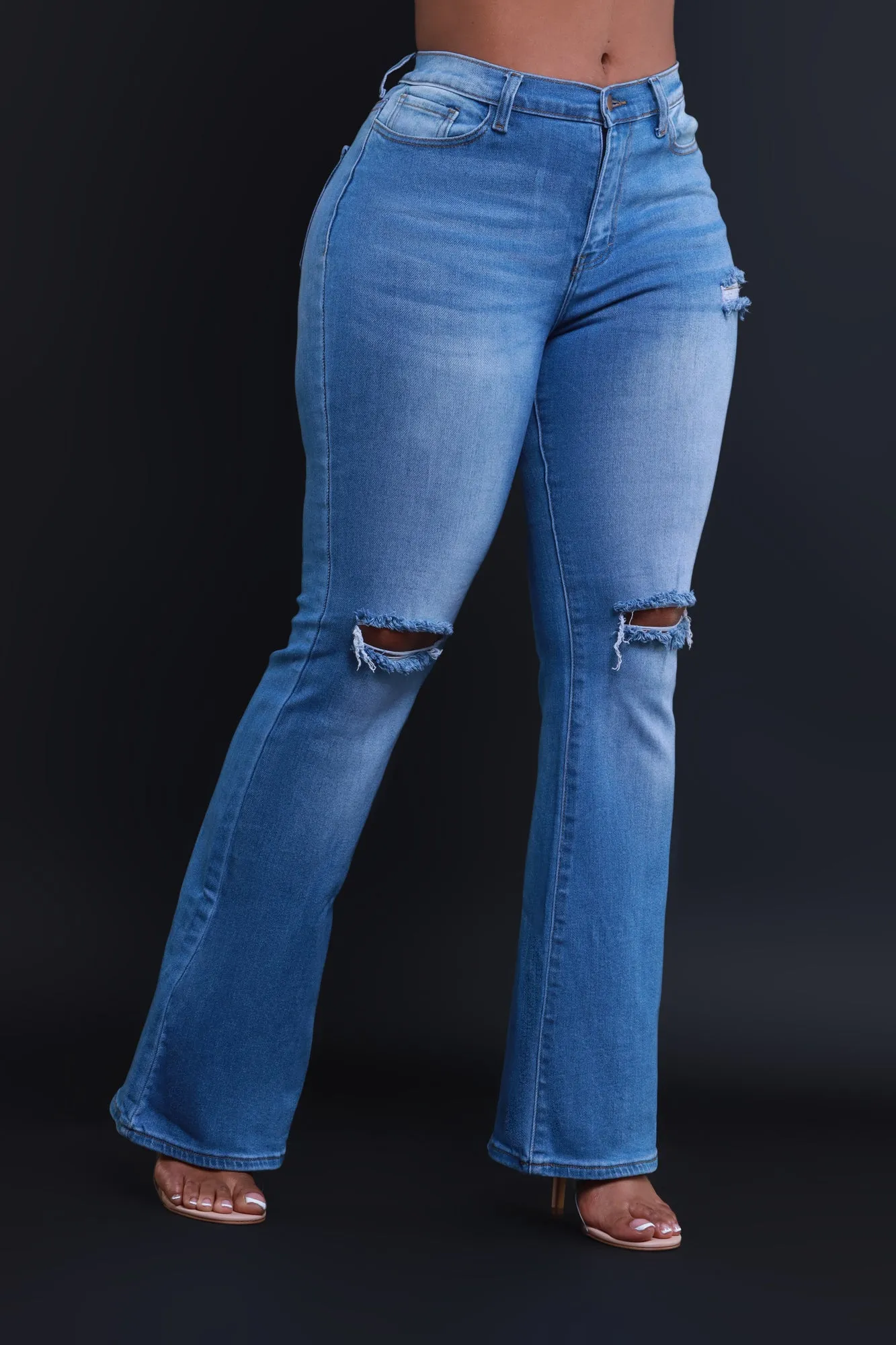 Owe You High Rise Ripped Bootcut Jeans - Medium Wash sold by Swankaposh product image thumbnail 5