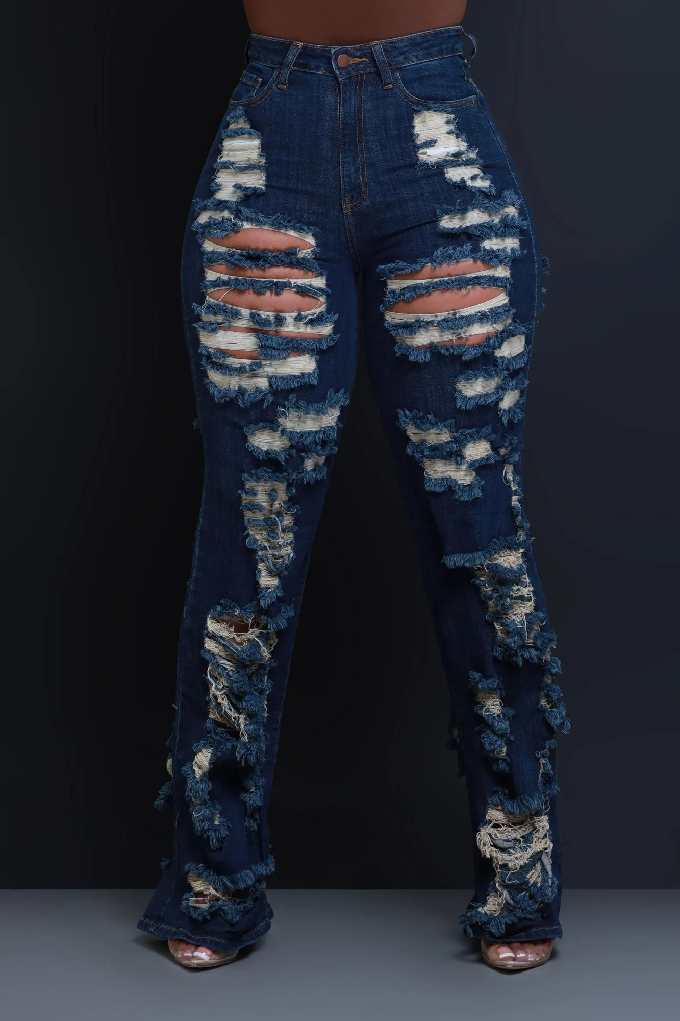 In Too Deep Ultra Distressed Bootcut Jeans - Dark Wash sold by Swankaposh product image thumbnail 5