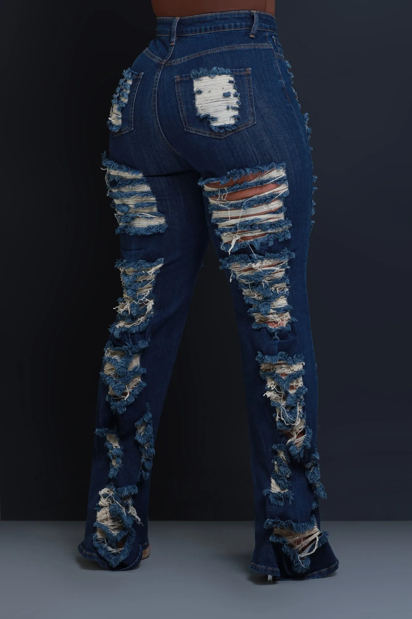 In Too Deep Ultra Distressed Bootcut Jeans - Dark Wash sold by Swankaposh product image thumbnail 3