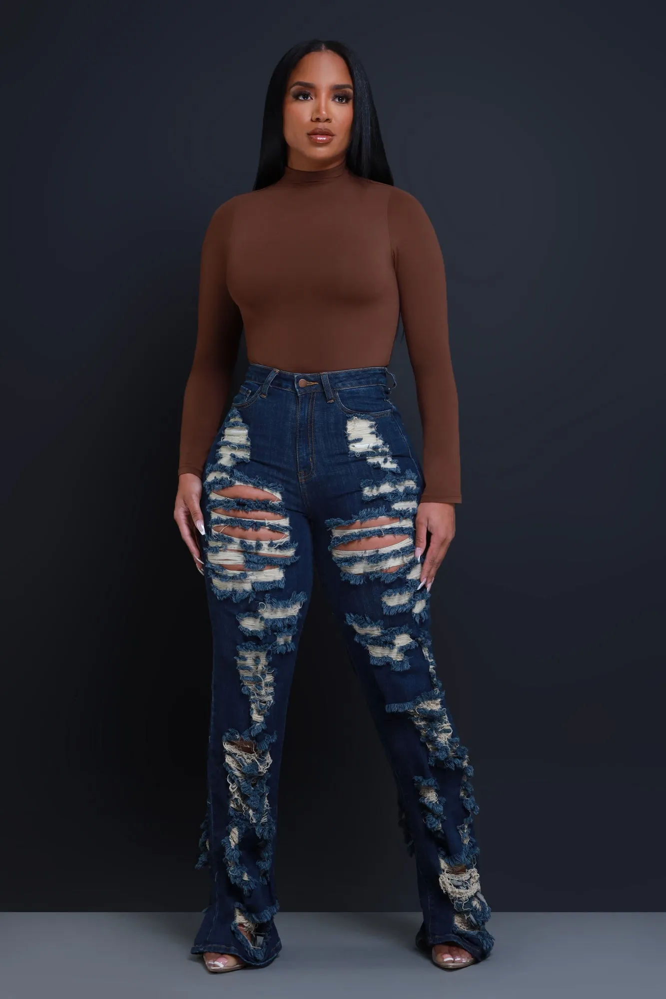 In Too Deep Ultra Distressed Bootcut Jeans - Dark Wash sold by Swankaposh product image thumbnail 4