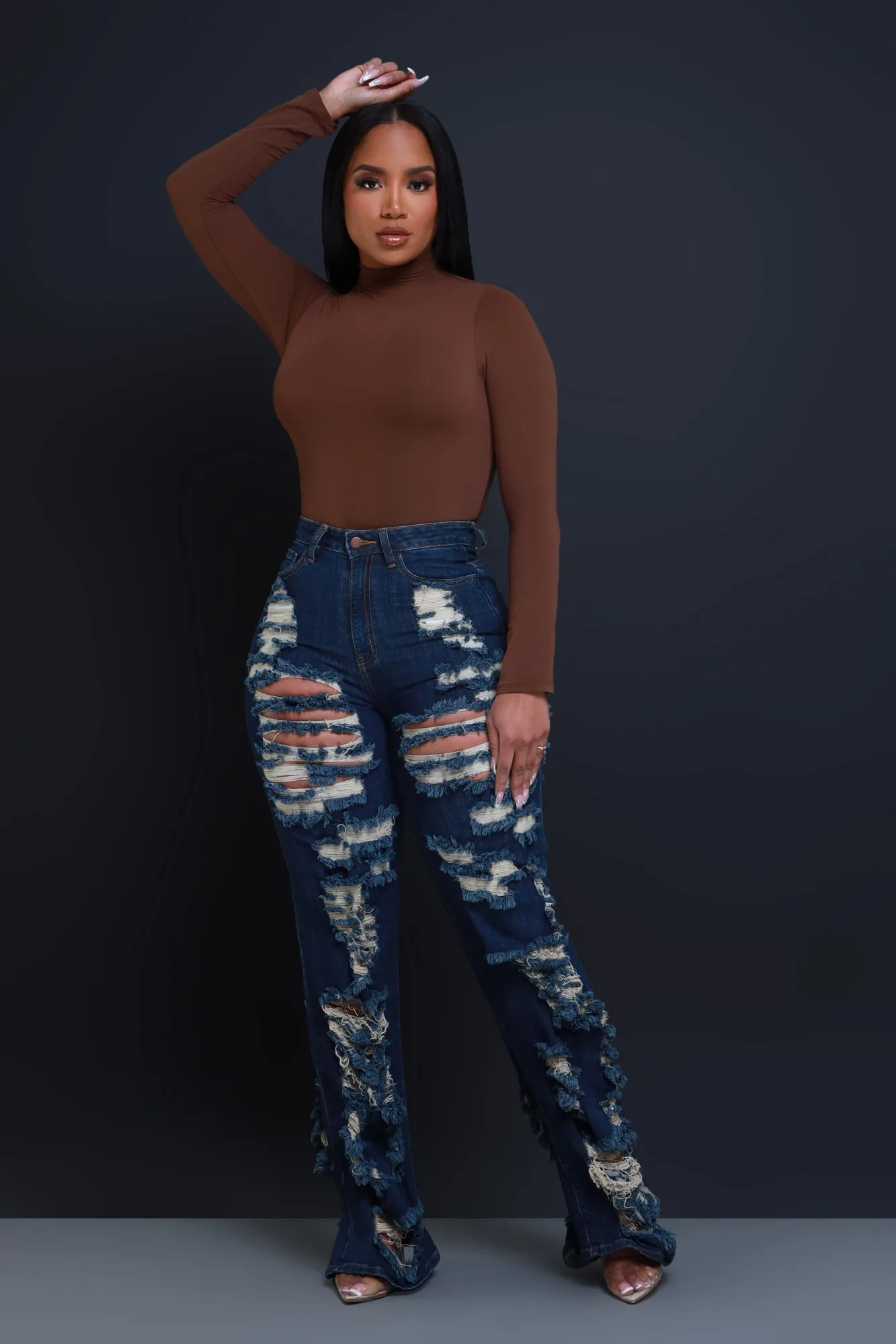 In Too Deep Ultra Distressed Bootcut Jeans - Dark Wash sold by Swankaposh product image thumbnail 2