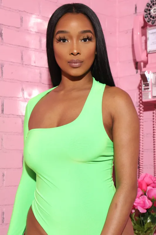 Abby One Shoulder Bodysuit - Neon Green sold by Swankaposh