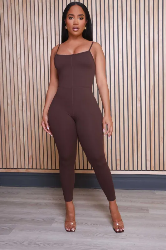 Rumor Has It Sleeveless Jumpsuit - Chocolate sold by Swankaposh