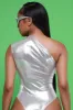Kill The Lights One Shoulder Metallic Bodysuit - Silver sold by Swankaposh