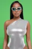 Kill The Lights One Shoulder Metallic Bodysuit - Silver sold by Swankaposh