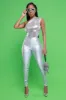 Kill The Lights One Shoulder Metallic Bodysuit - Silver sold by Swankaposh