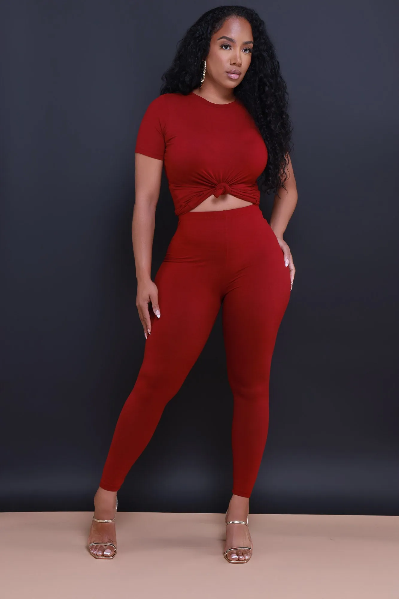 Perfect Timing Short Sleeve Pants Set - Burgundy sold by Swankaposh product image thumbnail 2