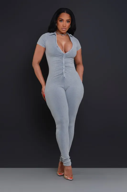 Uprising Mineral Wash Ribbed Jumpsuit - Grey sold by Swankaposh