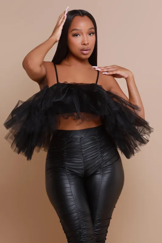 Storm Cloud Cold Shoulder Puffy Crop Top - Black sold by Swankaposh
