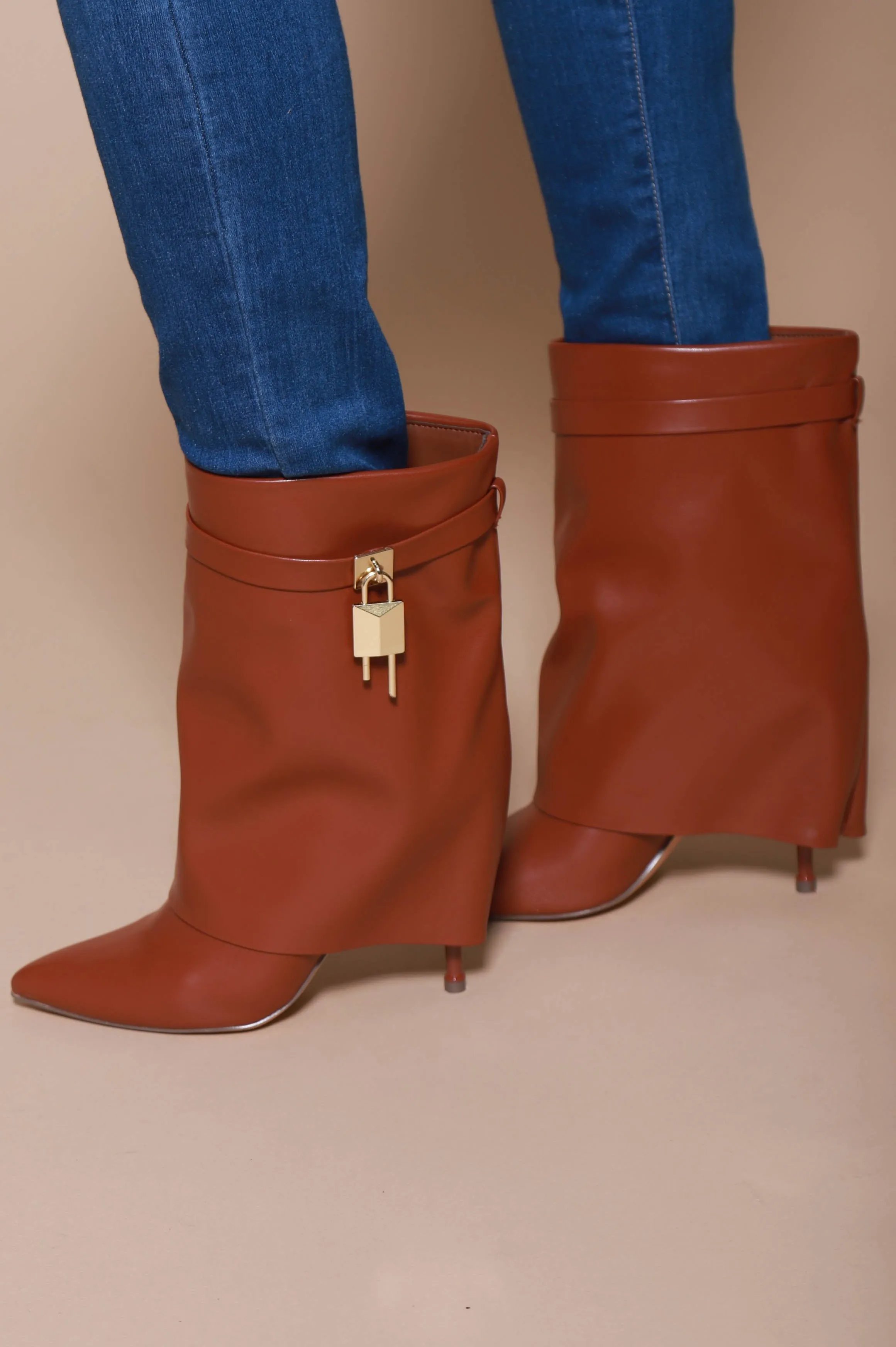 Say Yes Faux Leather High Heel Boot - Cognac sold by Swankaposh product image thumbnail 3