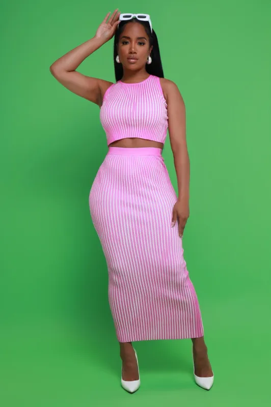 Feeling Sublime Ribbed Maxi Skirt Set - Pink sold by Swankaposh