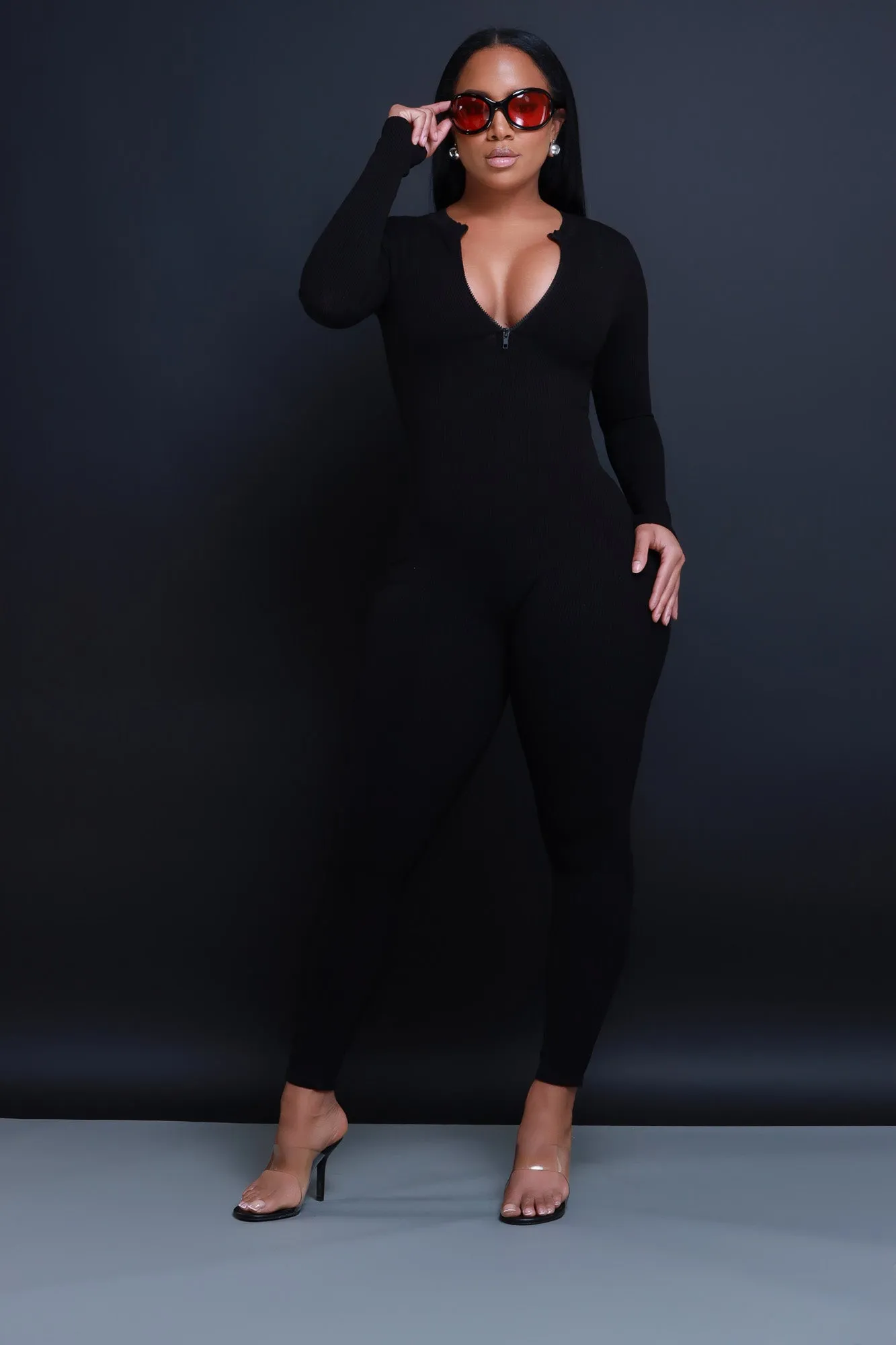 Too Close Zip Up Cellulite Deleter Jumpsuit - Black sold by Swankaposh product image thumbnail 4