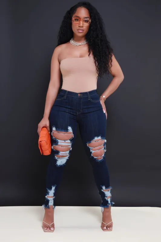 Witness Distressed High Rise Jeans - Dark Wash sold by Swankaposh