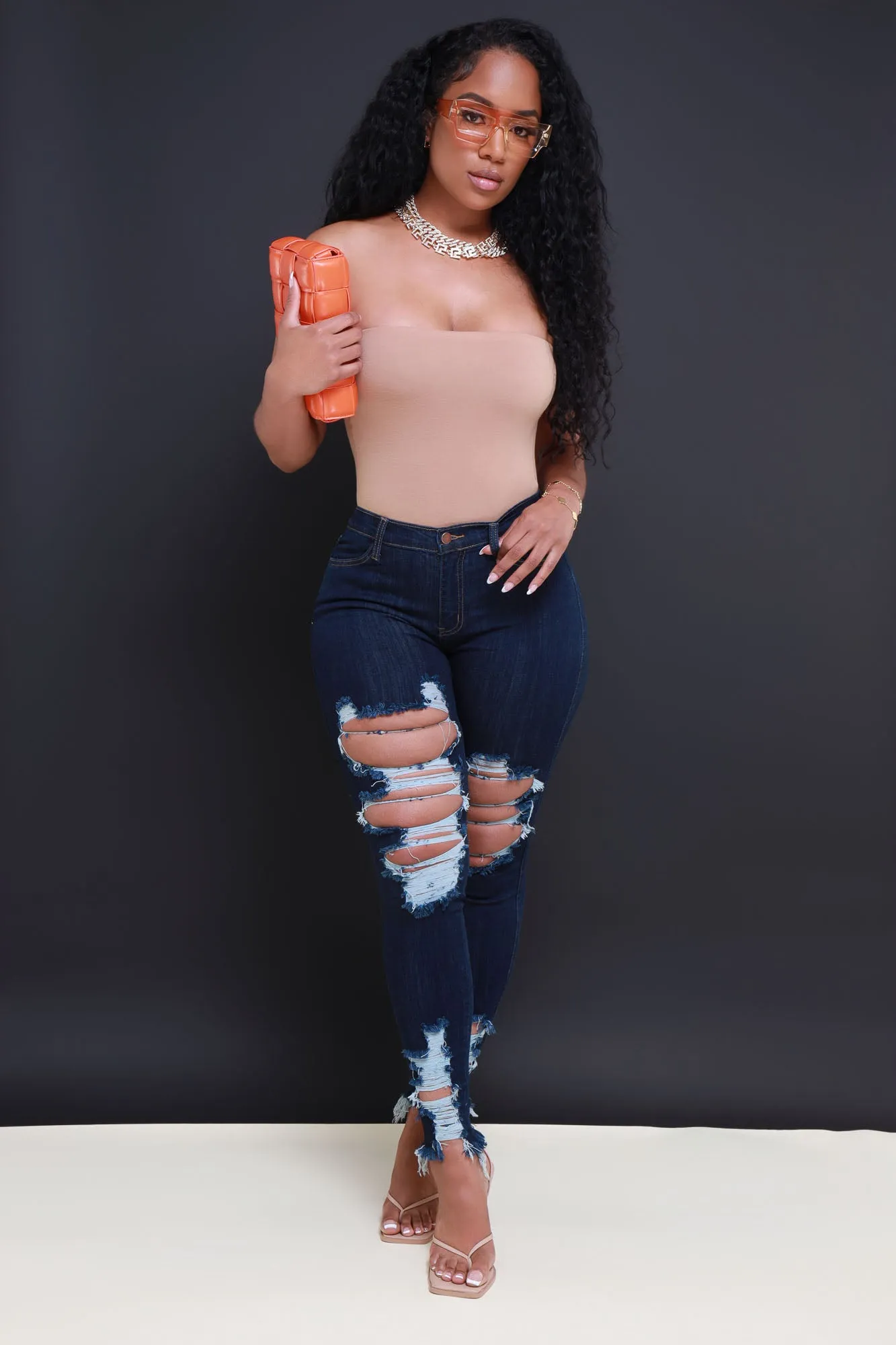 Witness Distressed High Rise Jeans - Dark Wash sold by Swankaposh product image thumbnail 4