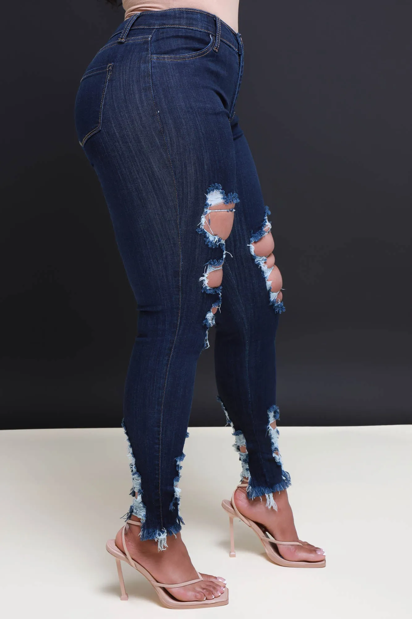 Witness Distressed High Rise Jeans - Dark Wash sold by Swankaposh product image thumbnail 5